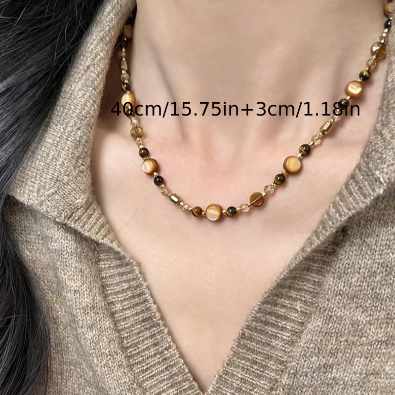 Women's Natural Stone Tiger's Eye Beaded Choker Necklace